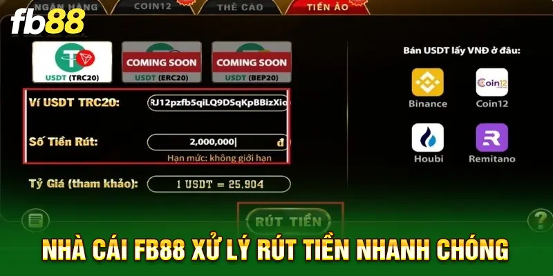 Nhà cái FB88 xử lý rút tiền nhanh chóng